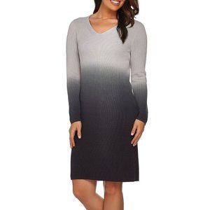 H by Halston Womens Oyster Ombré Ribbed Sweater Dress S Long Sleeve Knit V-Neck